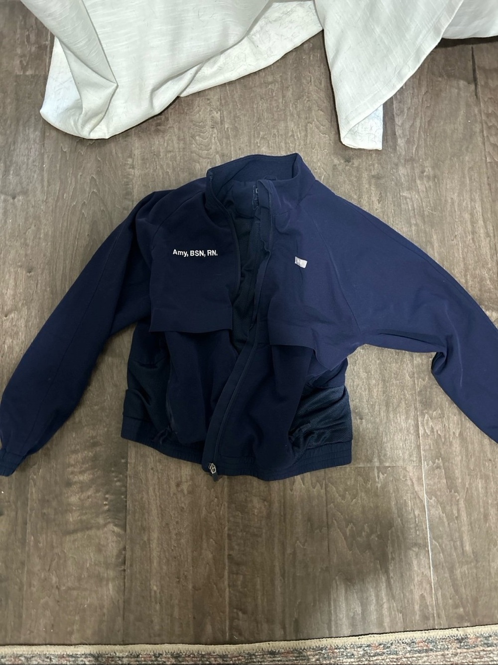 FIGS Navy Women’s Zip Bomber Jacket with Embroidered Name